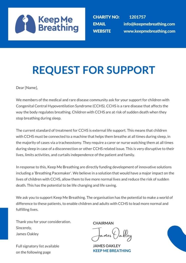 Keep Me Breathing Letter of Support